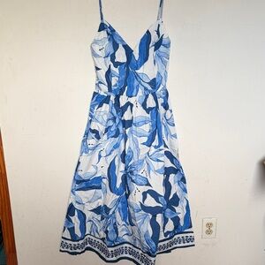 H&M Blue and White Floral Midi Dress